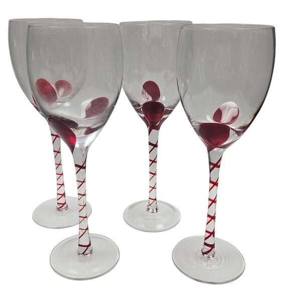 4 pc Pier 1 Red Swirl Line Swirline Stem Wine Glasses 9" high Party Gift - Picture 1 of 8